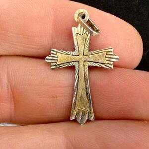Vintage SU Italy Cross Pendant Sterling Silver Two Tone 925 Layered Textured